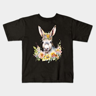 Floral Miniature Donkey Kids T-Shirt